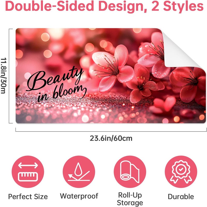 Aphlos Dual-Sided Synthetic Leather Decorative Makeup Mat for Crafting, Furniture Protection, Scratch & Stain Resistant Surface Desk Pad, Waterproof Easy to Clean Vanity Protector (Floral Black) - Image 4